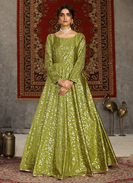 Green Colour FLORY VOL 15 Exclusive Occasion Wear Taffeta Metalic Foil Work Ladies Latest Designer Gown Collection 4604